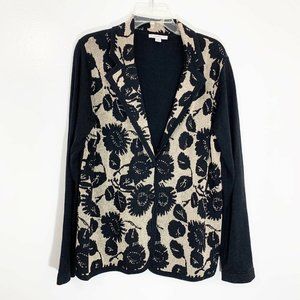 Isaac Mizrahi Black Gold Floral Cardigan Sweater